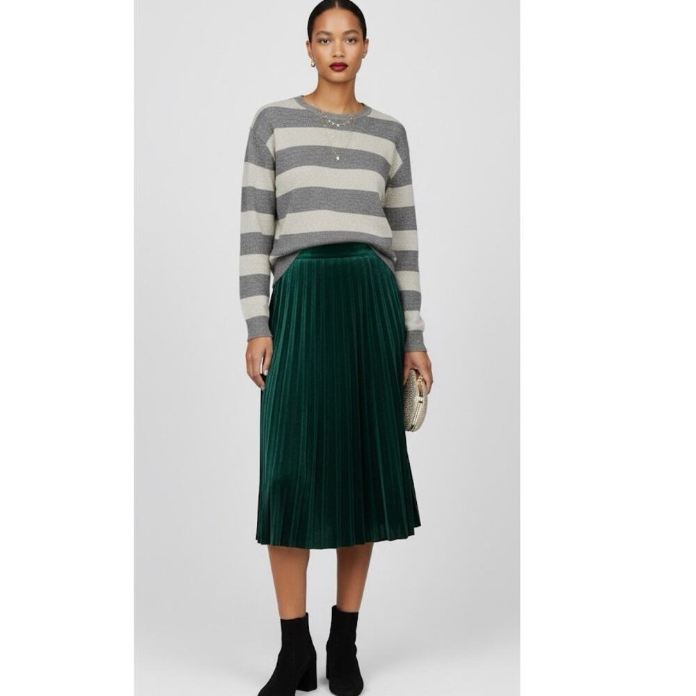 Derek Lam Crosby Sweater Large Striped Long Sleeve Crewneck Metallic Gray Silver